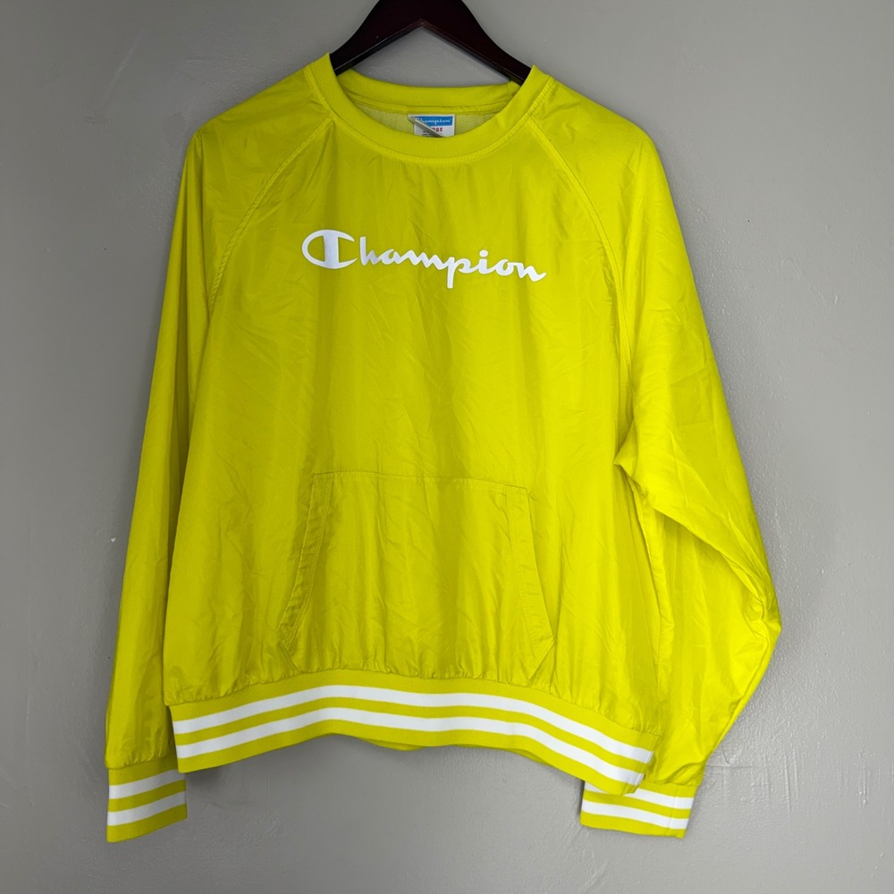 Champion Mens Neon Yellow Windbreaker Pullover Reflective Logo XL
